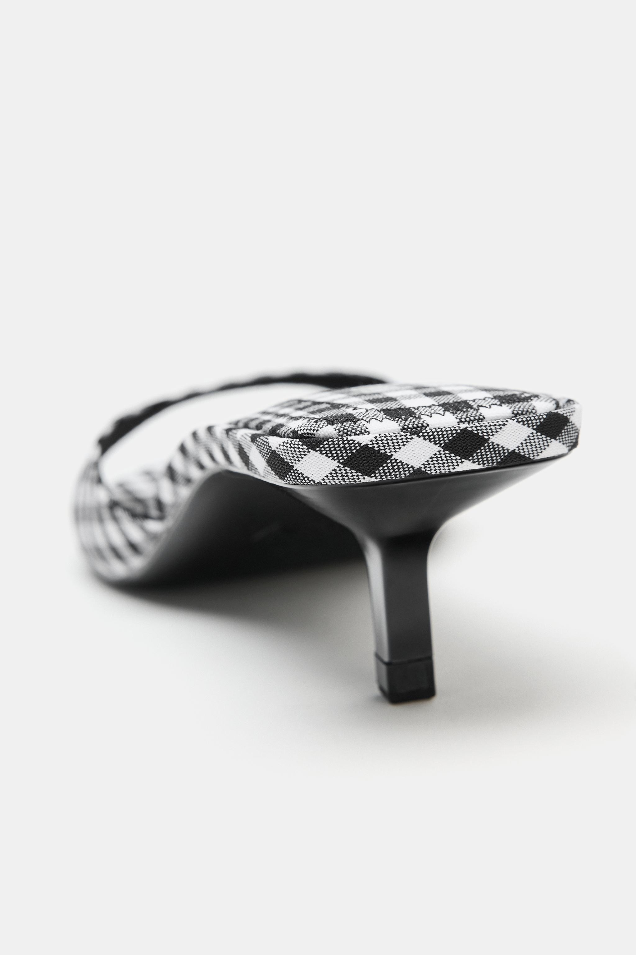 GINGHAM PRINT KITTEN HEEL SANDALS